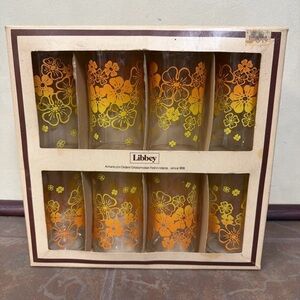 New! Vintage 60’s 70’s  Libby Set Of 8 Floral Print Tumblers